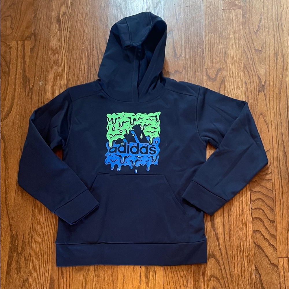 Adidas Dark Blue Hoodie with Drip Logo